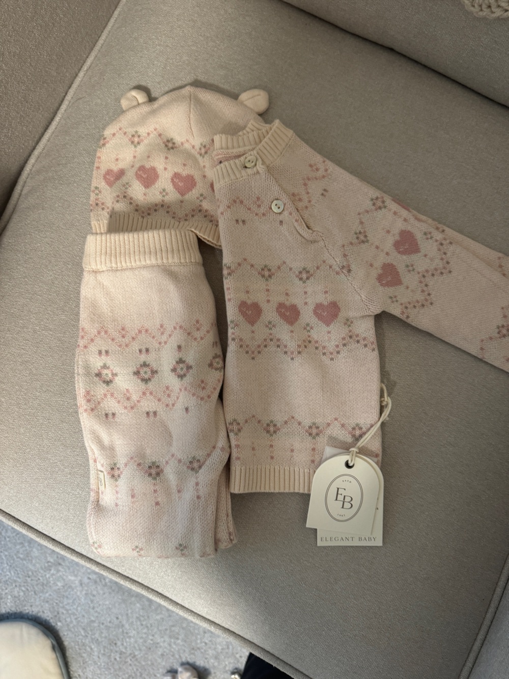 Elegant Baby Pink Heart Knit Matching Set